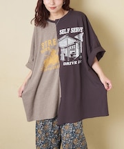 30/-TC天竺 片染 リメイク風 ビッグ Tシャツ