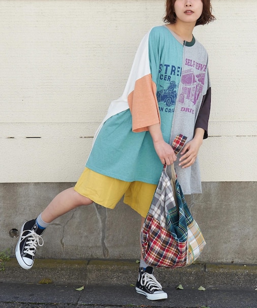 30/-TC天竺 片染 リメイク風 ビッグ Tシャツ