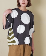 21/-OE天竺 ドット / ボーダー プリント 汗染み防止加工 Tシャツ