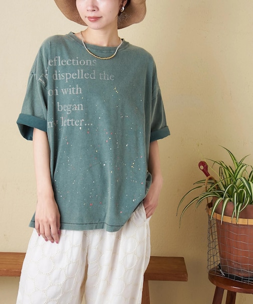 18/-トンプキン天竺 ケミカル加工 ペンキ飛ばし プリント Tシャツ