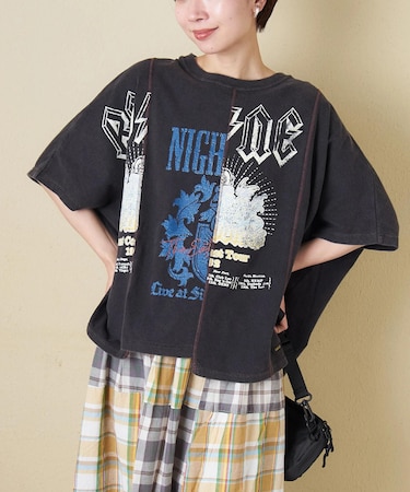 18/-トンプキン天竺 ケミカル加工 リメイク風 切替 ヤッコ Tシャツ