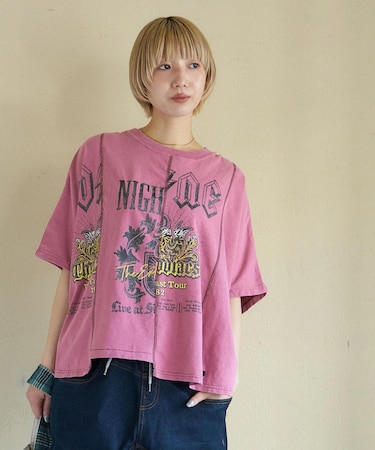 18/-トンプキン天竺 ケミカル加工 リメイク風 切替 ヤッコ Tシャツ