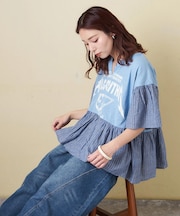 32/-スラブ天竺 リメイク風 切替 プルオーバー Tシャツ