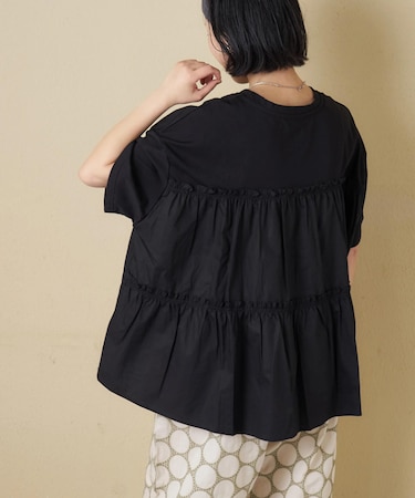 布帛切替 バックギャザー プルオーバー Tシャツ