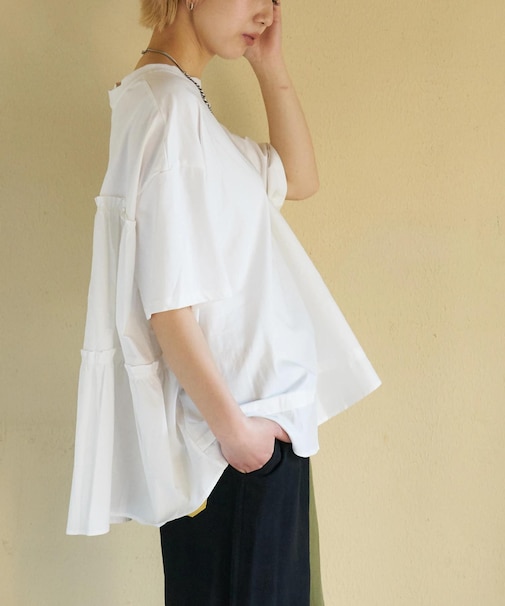 布帛切替 バックギャザー プルオーバー Tシャツ