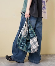 インド 先染め チェック 切替 バッグ