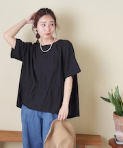 【再入荷】レーヨン × ナイロン ワッシャー ギャザー プルオーバー ブラウス