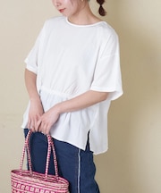 【再入荷】レーヨン × ナイロン ワッシャー ギャザー プルオーバー ブラウス