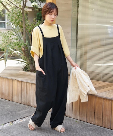 コットン ボイル サイドポケット サロペット パンツ