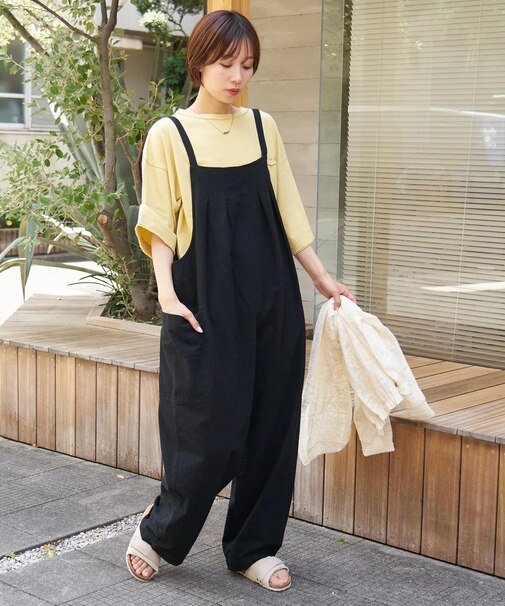 コットン ボイル サイドポケット サロペット パンツ