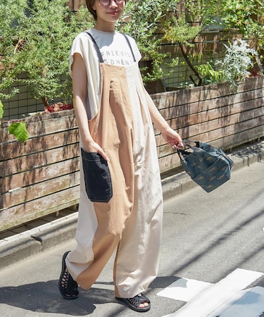 コットン ボイル サイドポケット サロペット パンツ