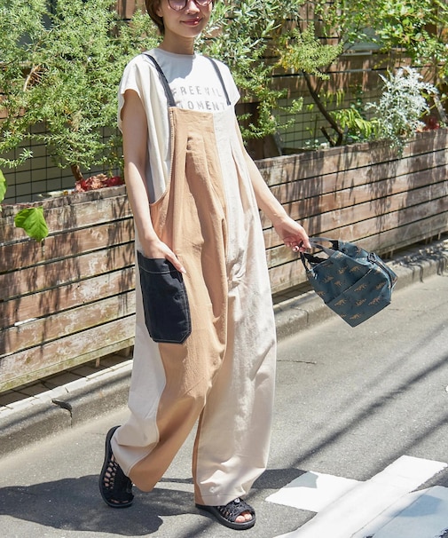 コットン ボイル サイドポケット サロペット パンツ