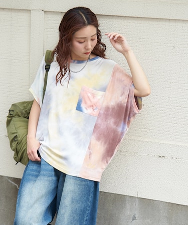 タイダイ リブ ポケ付 切替 プルオーバー Tシャツ