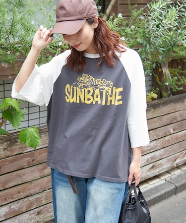 26/-天竺 アニマル プリント ラグランスリーブ Tシャツ
