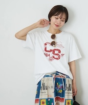 21/-OE天竺 カレッジ プリント Tシャツ