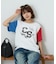 21/-OE天竺 カレッジ プリント Tシャツ