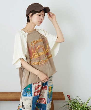 21/-OE天竺 パウダー加工 ベルスリーブ Tシャツ