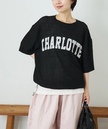 シアー リブ ロゴプリント プルオーバー Tシャツ