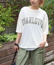 シアー リブ ロゴプリント プルオーバー Tシャツ