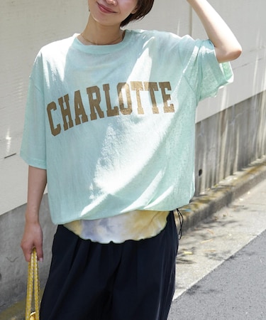 シアー リブ ロゴプリント プルオーバー Tシャツ