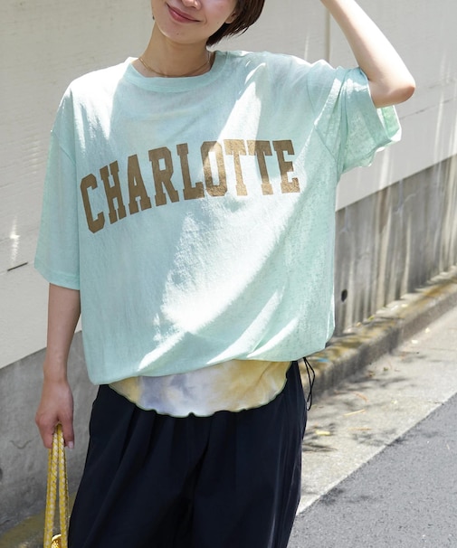 シアー リブ ロゴプリント プルオーバー Tシャツ