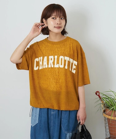 シアー リブ ロゴプリント プルオーバー Tシャツ