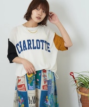 シアー リブ ロゴプリント プルオーバー Tシャツ
