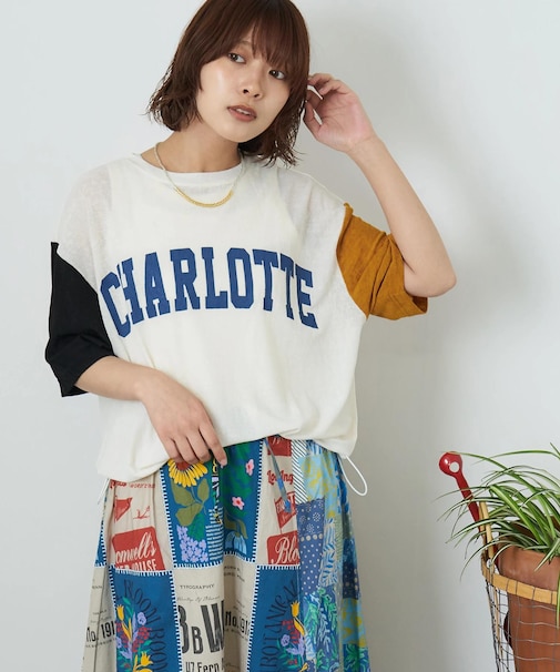 シアー リブ ロゴプリント プルオーバー Tシャツ