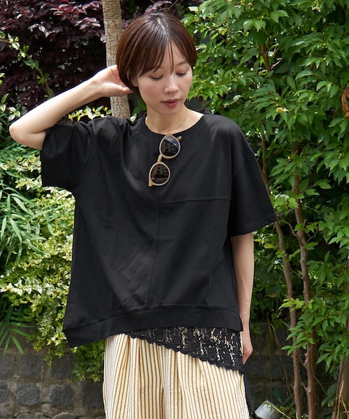 裾レース 変形 プルオーバー Tシャツ｜キューブシュガーの通販｜&mall