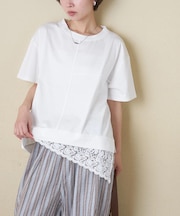 裾レース 変形 プルオーバー Tシャツ