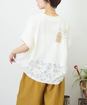 花柄オパール × カットソー 切替 ドルマン Tシャツ