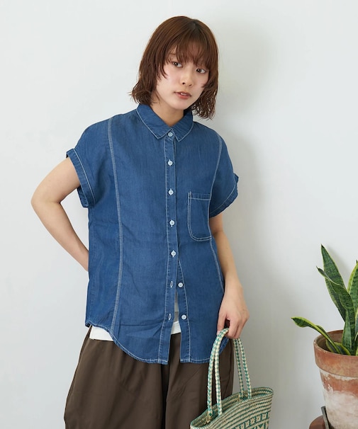 ライトオンス デニム フレンチスリーブ シャツ
