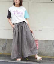 60sローン ケミカル加工 裾レース 切替 ギャザー パンツ