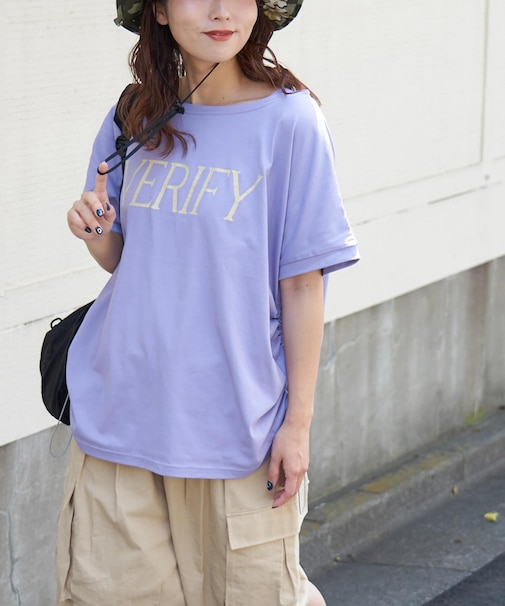 冷感天竺 UV加工 ボートネック ドロスト Tシャツ