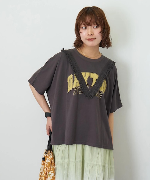 26/-天竺 カットソー フリンジ付 ヤッコ Tシャツ