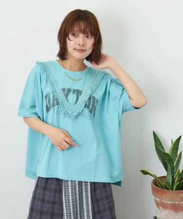 26/-天竺 カットソー フリンジ付 ヤッコ Tシャツ
