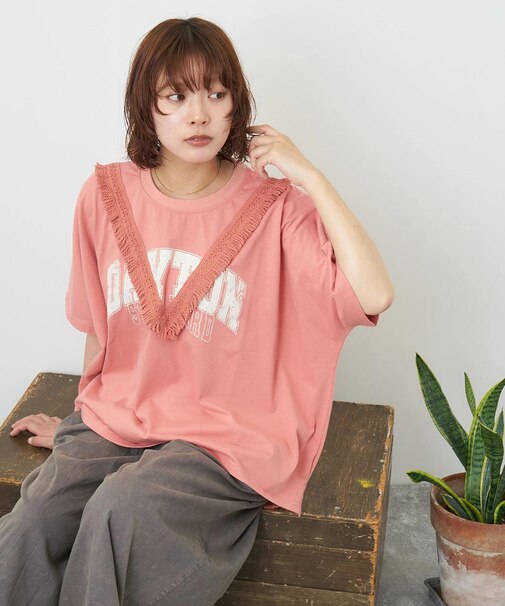 26/-天竺 カットソー フリンジ付 ヤッコ Tシャツ