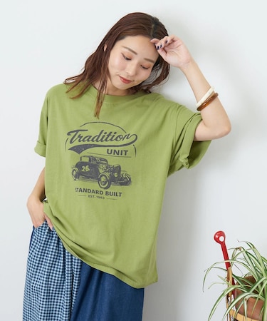 32/-OE天竺 カットソー ロゴ プリント Tシャツ