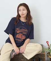 32/-OE天竺 カットソー ロゴ プリント Tシャツ