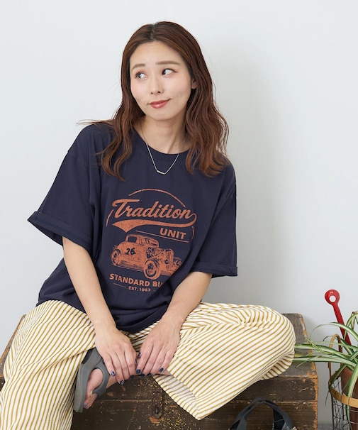 32/-OE天竺 カットソー ロゴ プリント Tシャツ