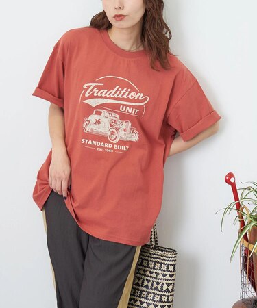32/-OE天竺 カットソー ロゴ プリント Tシャツ