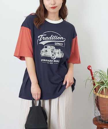 32/-OE天竺 カットソー ロゴ プリント Tシャツ