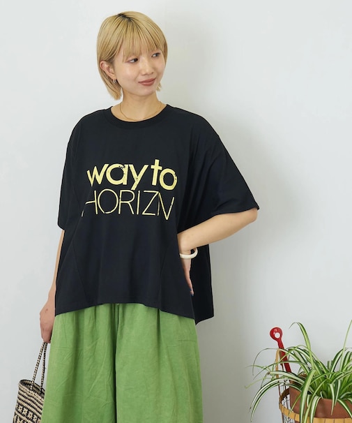 冷感天竺 切替 ロゴプリント Tシャツ