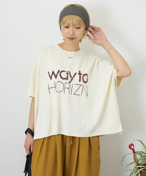 冷感天竺 切替 ロゴプリント Tシャツ