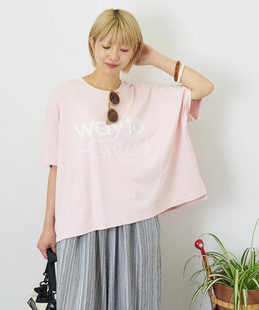 冷感天竺 切替 ロゴプリント Tシャツ