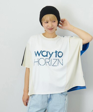 冷感天竺 切替 ロゴプリント Tシャツ