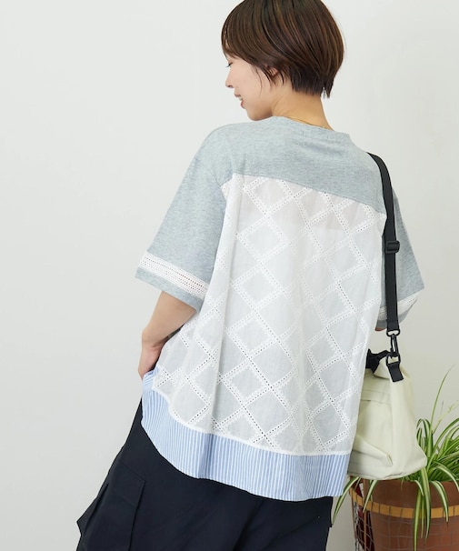 バック レース 切替 プルオーバー Tシャツ