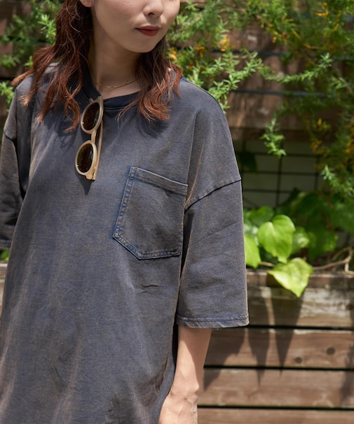 ケミカル加工 インディゴ ポケット Tシャツ
