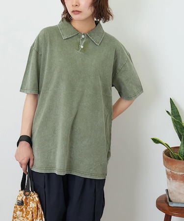 ピグメント加工 カットソー ポロシャツ