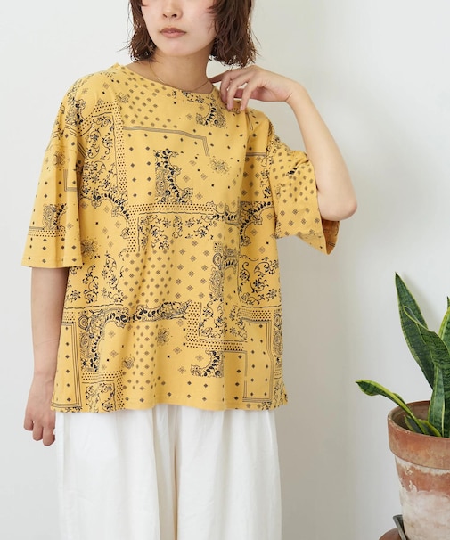 パウダー加工 バンダナ プリント ワイド Tシャツ